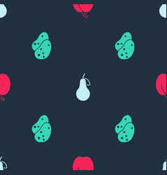 Set Plum Fruit Pear And Potato On Seamless Pattern