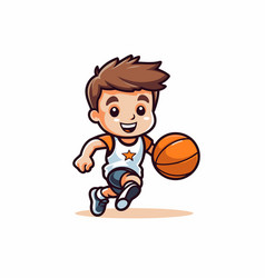 Cute Boy Playing Basketball Cartoon Isolated