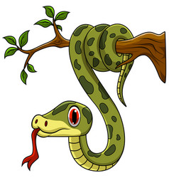 Green Snake Cartoon On Tree Branch