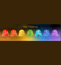 Seven Chakra Symbols Poster At Rainbow Background