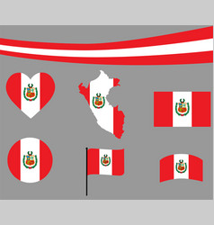 Peru Flag Map Ribbon And Heart Icons