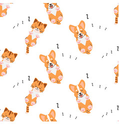 Seamless Pattern Dog And Cat Sleeping Together