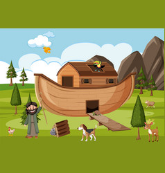 Noahs Ark With Wild Animals In Nature Scene