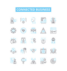 Connected Business Line Icons Set