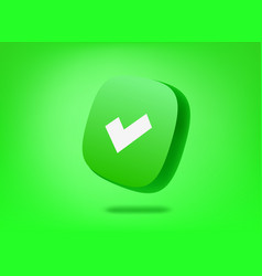 Green Button With Checkmark On Background 3d