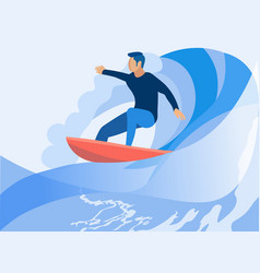 Male Surfer Surfing On Huge Ocean Wave Cartoon