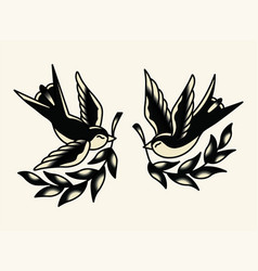 Swallow Bird Vintage Tattoo Set