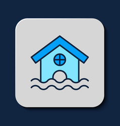 Filled Outline House Flood Icon Isolated On Blue