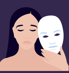 Sad Woman Holding Smiling Mask