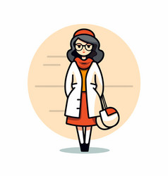 Cartoon Woman In A White Coat And Scarf