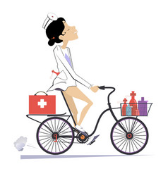 Cartoon Smiling Doctor Woman Rides A Bike