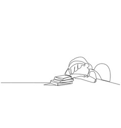 Single One Line Drawing Girl Asleep At The Table