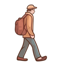 Young Adult Man Walking With Backpack