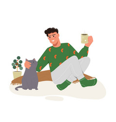 Man With Tea And Cat