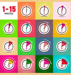 One To Fifteen Minutes Clock Icons