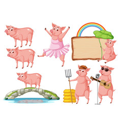 Set Of Different Farm Pigs In Cartoon Style