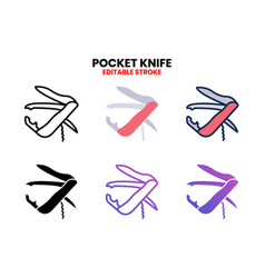 Pocket Knife Icon Set With Different Styles