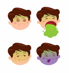 Boy Sick Dizzy And Vomiting Icon Set Cartoon