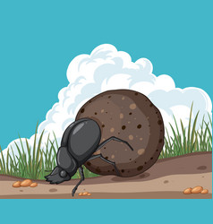 Cartoon Ant Pushing A Boulder Uphill Outdoors