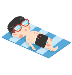 Kid Sunbathe On Beach Cartoon