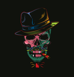 Skull Gangster In Hat And Cigar In Teeth