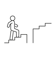 Stairs Up Person With Obstacle Line Icon