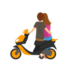 Young Couple In Love Sitting On Motorbike Back