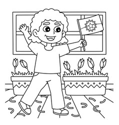 Child Holding Juneteenth Flag Coloring Page