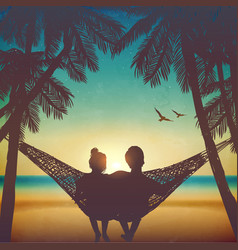 Couple In Love At Beach On Hammock Background