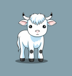 Cute Cartoon Little Baby Cow On A Blue Background