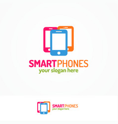 Smartphones Logo Set With Silhouette Three Phones