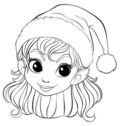 Elf Girl With Santa Hat Line Art