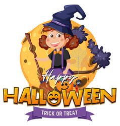 Happy Halloween Text Logo With Cartoon Character