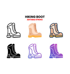 Hiking Boot Icon Set With Different Styles