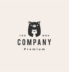 Pig Mom And Son Hipster Vintage Logo Icon