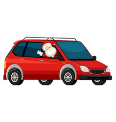 Santa Claus Driving Red Car In Cartoon Style