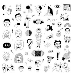 Psycho Crazy People Face Doodle Set Symbols