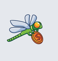 Cute Dragonfly Bring A Coin Investment Isolated