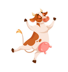 Funny Cow Character With Udder And Horns Dancing