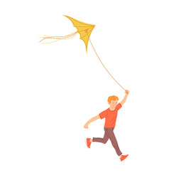 Boy Running And Flying A Kite Flat