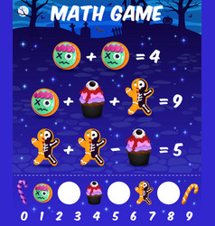 Math Game Worksheet With Cartoon Halloween Sweets