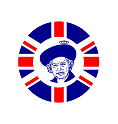 Queen Elizabeth Portrait Blue With British Flag