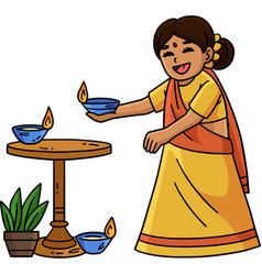 Diwali Child Setting Candle Cartoon Clipart