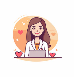 Female Doctor With Laptop And Hearts In Flat Style