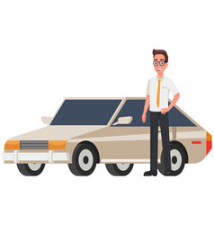 Man In Glasses Standing Near Old Car Male