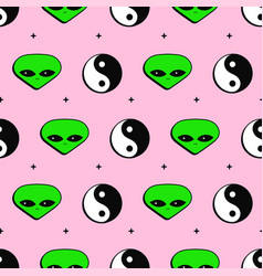 Yin Yang And Alien Face Seamless Pattern