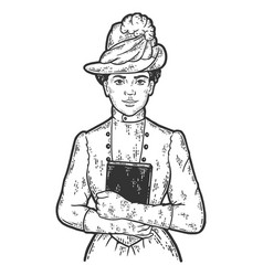 Nineteenth Century Fashion Woman Holding Book