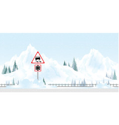 Warning Sign Driving In Winter Road Warns