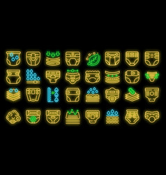 Adult Diaper Icons Set Neon