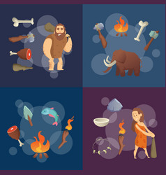 Stone Age Elements Cartoon Cavemen